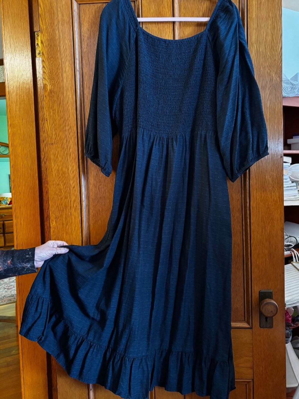 Fat Face Smocked Midi Dress in Navy; Size 18 - Picture 2 of 2